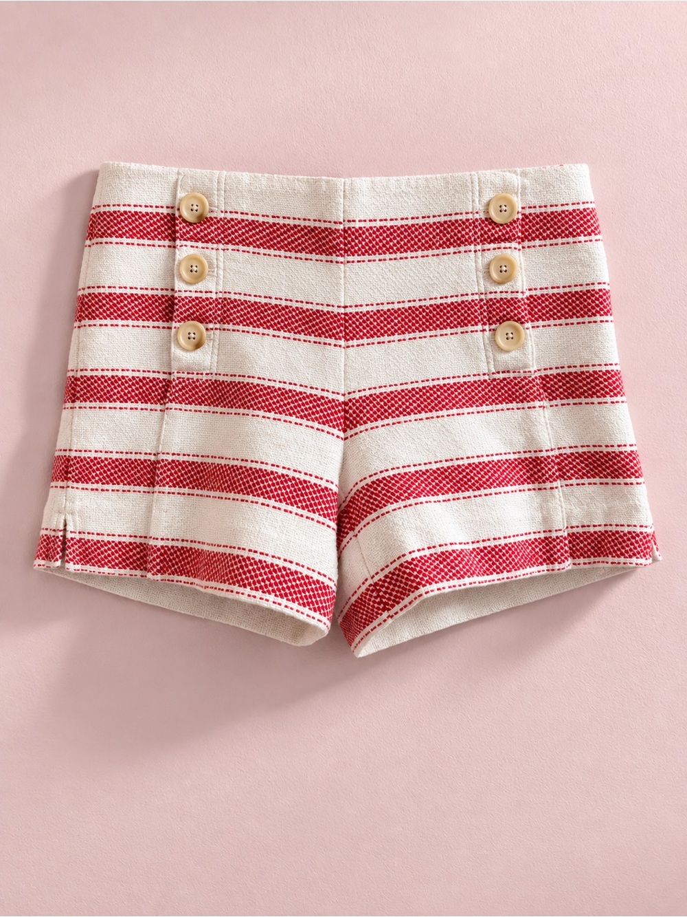 LOFT Red and Cream Striped Nautical Button-Front Shorts